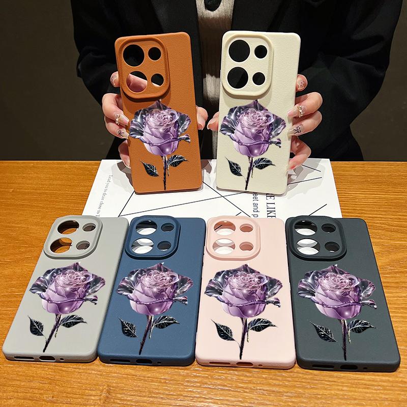 Crystal Rose Pattern Leather Texture Slim Matte Case For Xiaomi 13T Pro Poco X7 X6 Redmi Note 14 13 Pro 12 11 10 Pro TPU Soft Shockproof Phone Cover