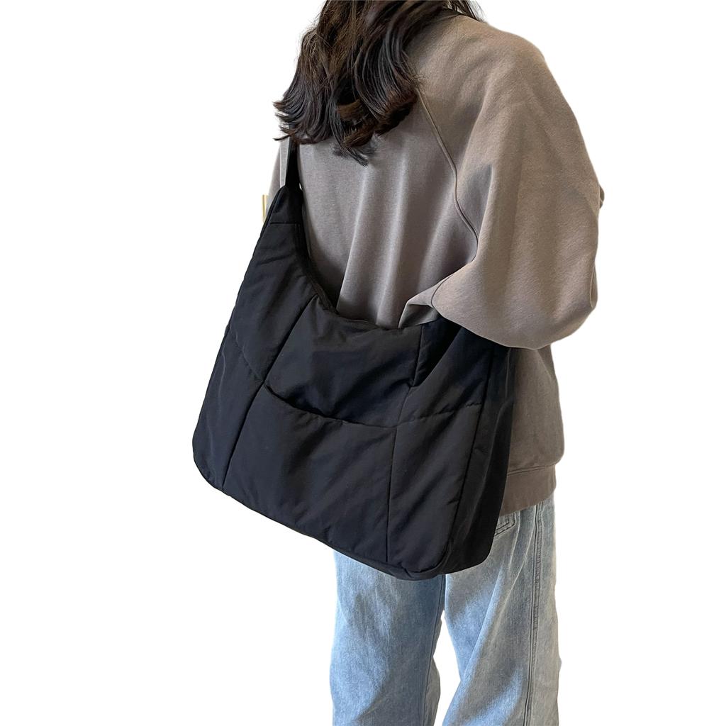 Quilted Underarm Bag Shoulder Bag Crossbody Bag Tote Bag Nylon Handbag Solid Color Armpit Bag Versatile Trendy Bag