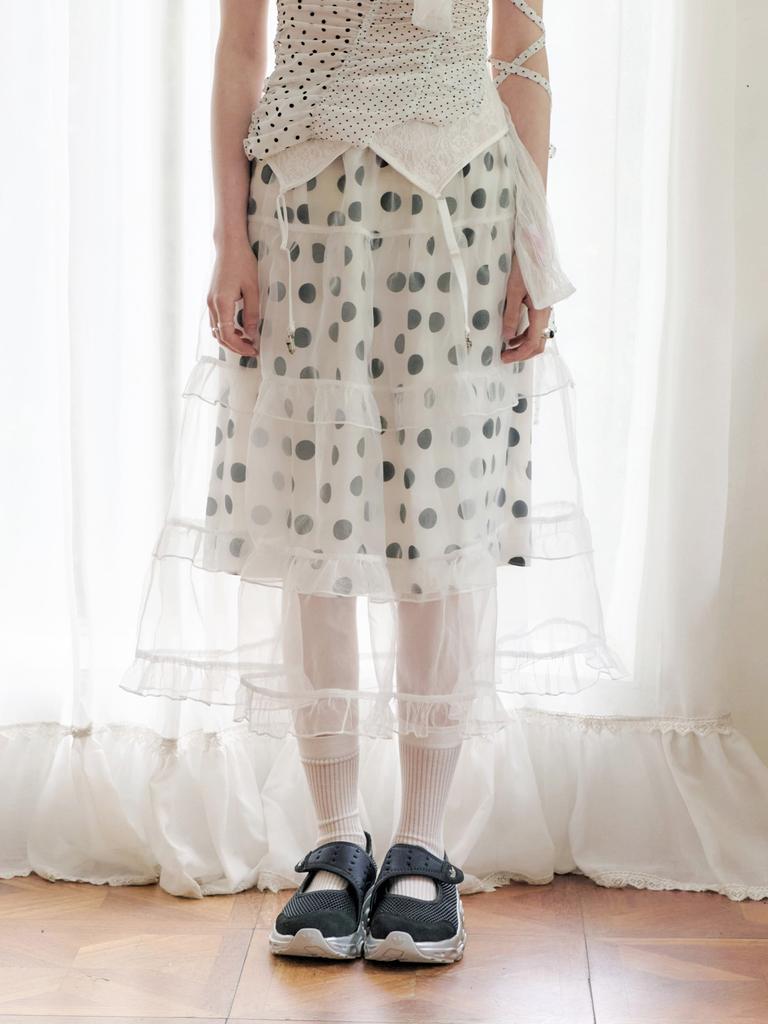 Hey Sheer Dot Long Skirt (White)