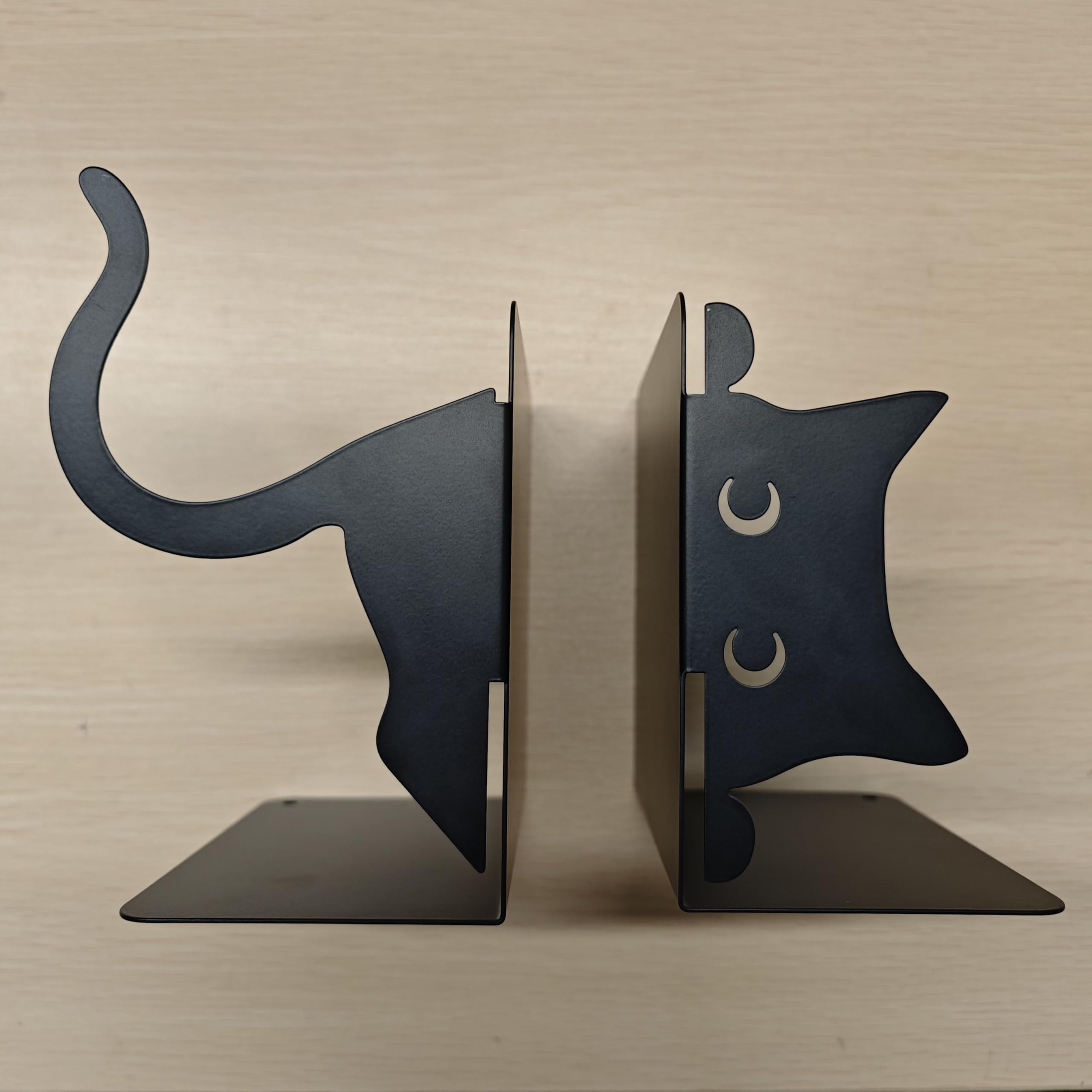 

Black Cat Steel Book Stand with Backing Playful Kitten Large Adjustable Bookshelf Desktop Office Gift [2-Piece] Bookends, Non-Slip Stylish, Design,