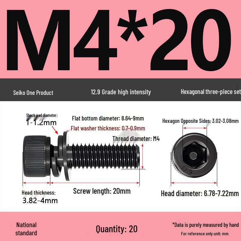 12.9 Grade M4-M12 Socket Head Cap Screw with Washer: Three-Piece Cylindrical Bolt