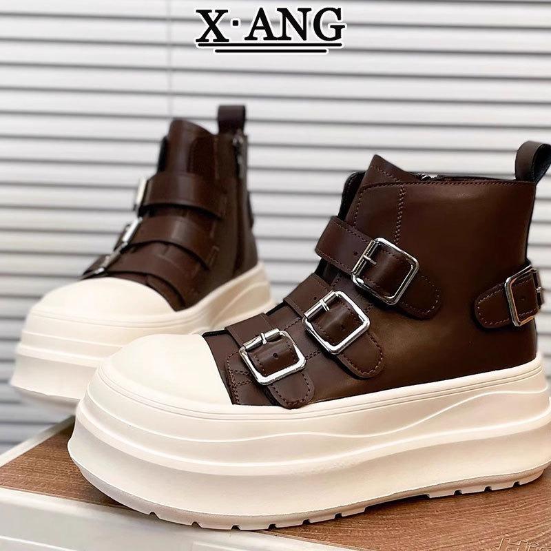 Leather thick-soled heightening small Martin boots women's autumn and winter new short boots women's high-top shoes women's shoes