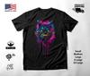 Fantasy Grinning Cat Neon Graphic T-Shirt Black Unisex S-2XL