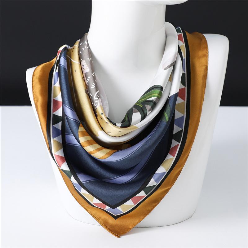 French romantic silk scarf women's cartoon character scarf simulation silk versatile decorative scarf autumn and winter scarf new