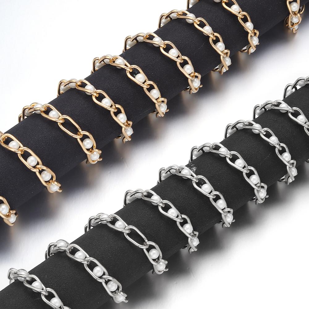 5 Yards/Roll Aluminum Pearl Chains Gold Silver Color Wide Link Chain for Jewelry Making Clothing Bag Chain Accessories Supplies