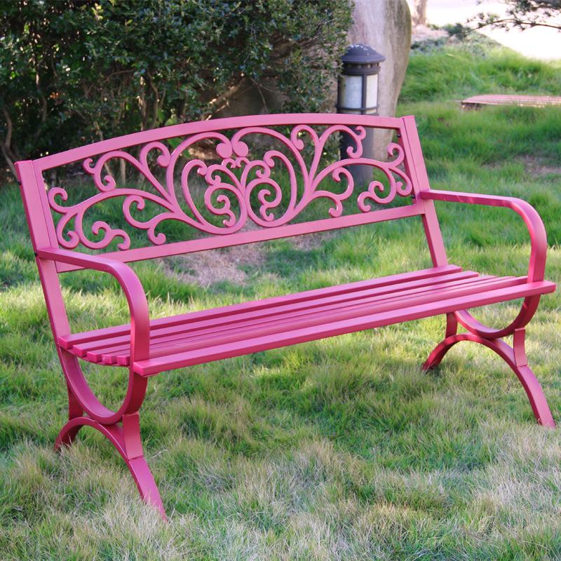 Wrought Iron Outdoor Double Bench with Backrest for Patio or Balcony