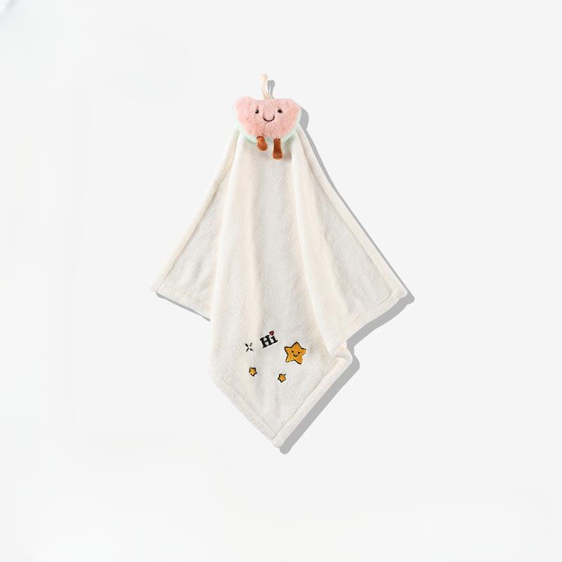 Thickened Coral Fleece Doll Hand Towel Hanging Type Absorbent Towel Cute Handkerchief Embroidery Hand Towel Square Towel