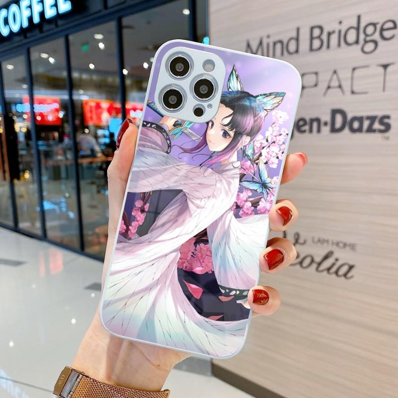 Carcasă de telefon drăguță Kochou Shinobu pentru iPhone 14 13 12 11 Pro Max X XR XS 8 7 Plus, din sticlă lichidă, colorată