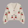 Autumn and Winter V-neck Sweater Versatile Cardigan Loose Trend Cherry Decoration Single-breasted Knitted Jacket Top Women