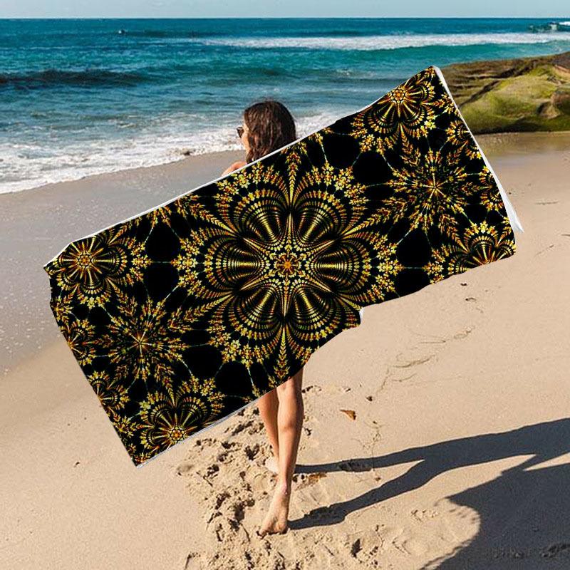 Luxe Premium Zwart Goud Patroon Bloemen Microvezel Sneldrogende Strandhanddoek Mannen Vrouwen Zacht Absorberend Extra Grote Handdoeken Kampeer Mat