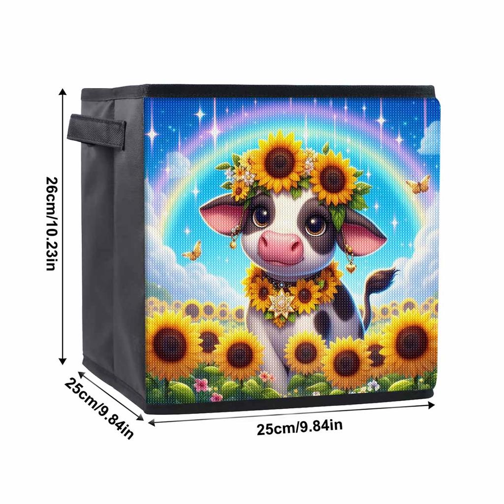 Sonnenblumen und Kühe 5D Diamantmalerei Aufbewahrungskorb Vollrunde Bohrer Mosaik Diamantstickerei Kreuzstich-Kits Heimdekoration Heimdekoration