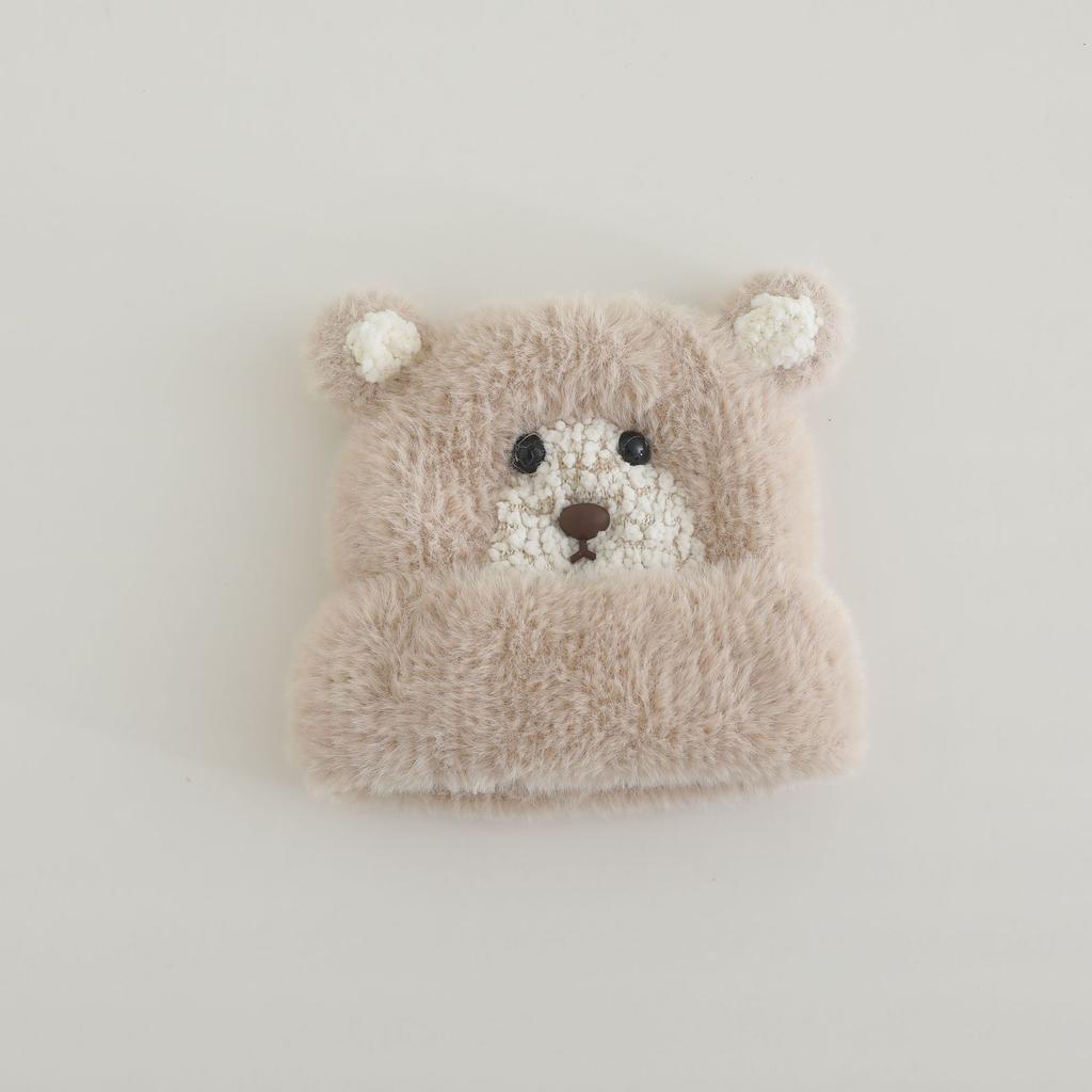 Cute Cute Bear Doll Plush Hat for Women in Autumn and Winter New Warm and Thickened Face Showing Small Pullover Hat