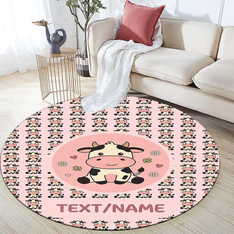 Custom Name,Kawaii Animal Pattern Art pattern round rug,Carpet Rug for Living Room Bedroom Playroom ,Non-slip Floor Mat,Holiday Gifts and Birthday Gif