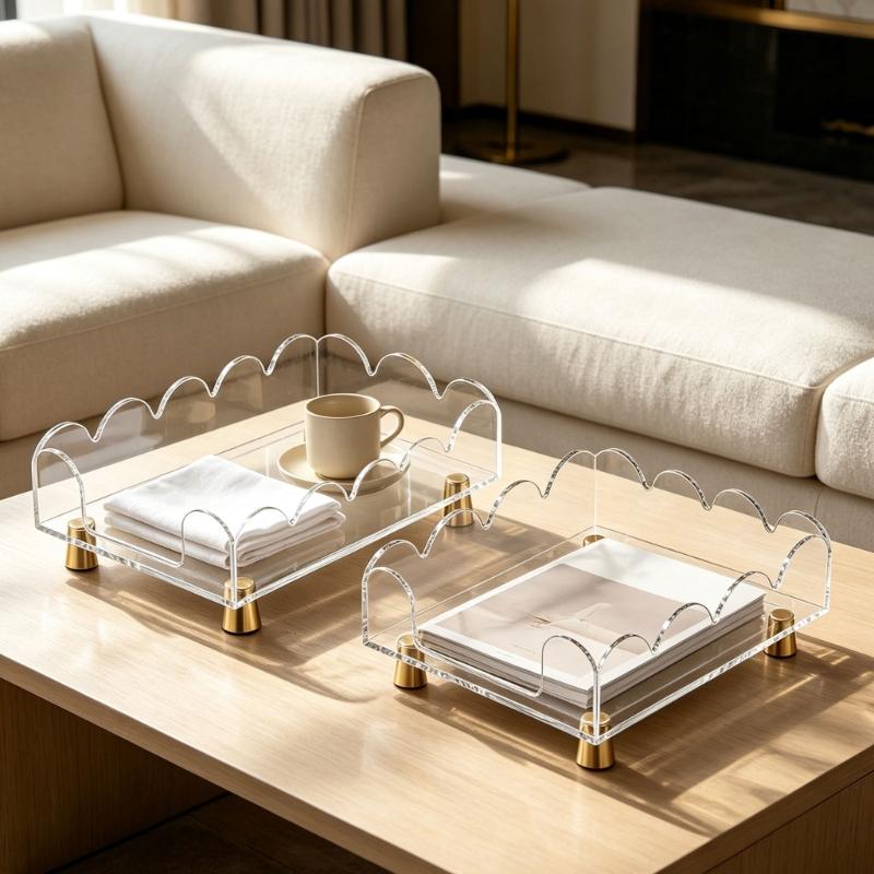 Acrylic Table Napkin Holder for Dining Table, Coffee Table, or Breakroom Table, Clear Direct Access Tray with Raised Base Profile Indoors