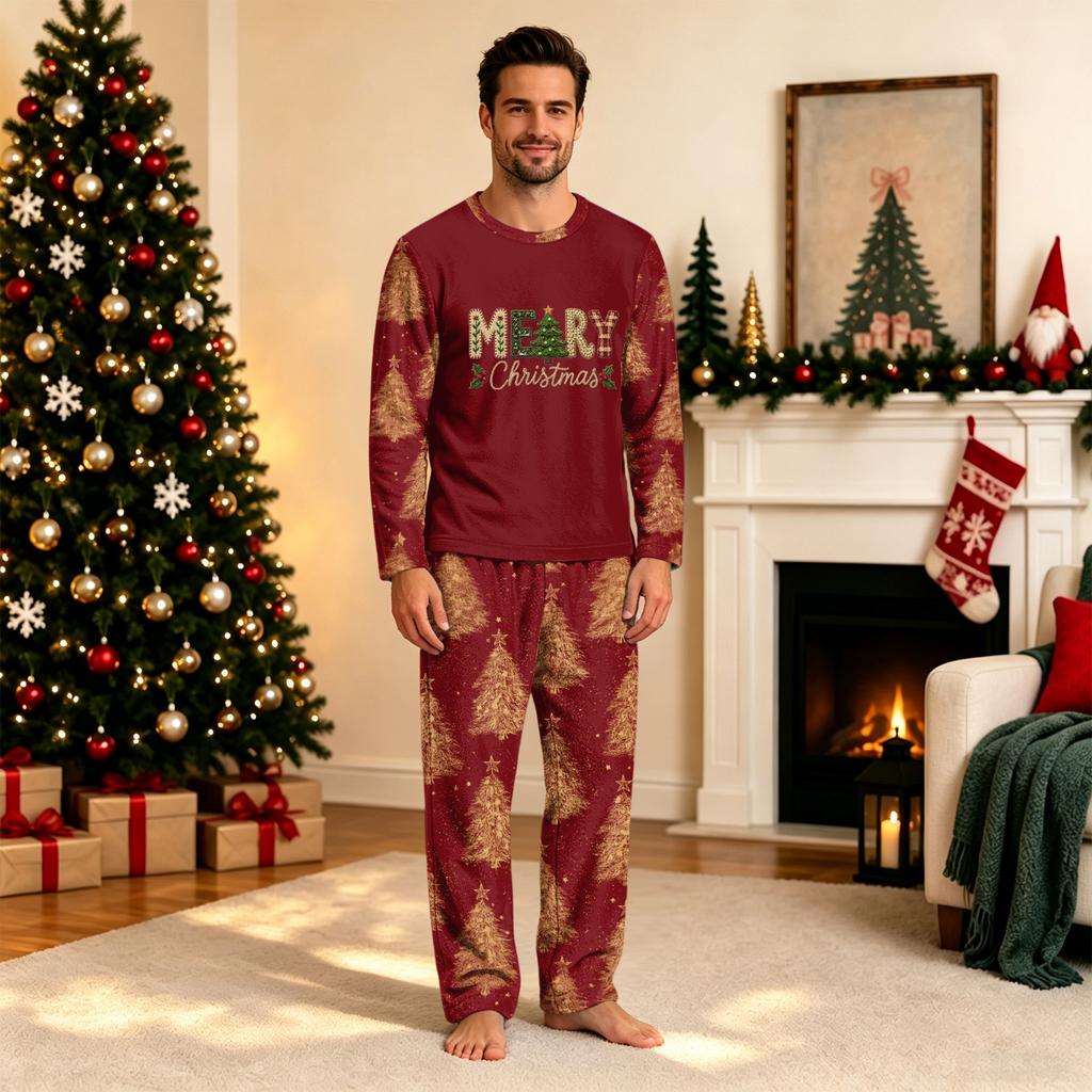 Familien-Weihnachtsdruck-Pyjamaset, Langarm und Lange Hose, Loungewear für die Feiertage