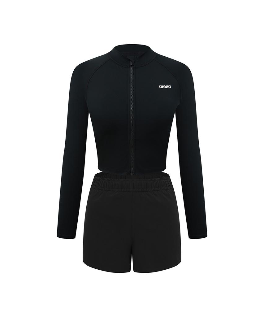 Alena Initial Leisure Crop Zip-Up Rash Guard Set A4Bl1Ps03Blk