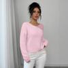 Pink Pullover Crew Neck Loose Knitted Sweater Women's Seamless Lazy Sweater
