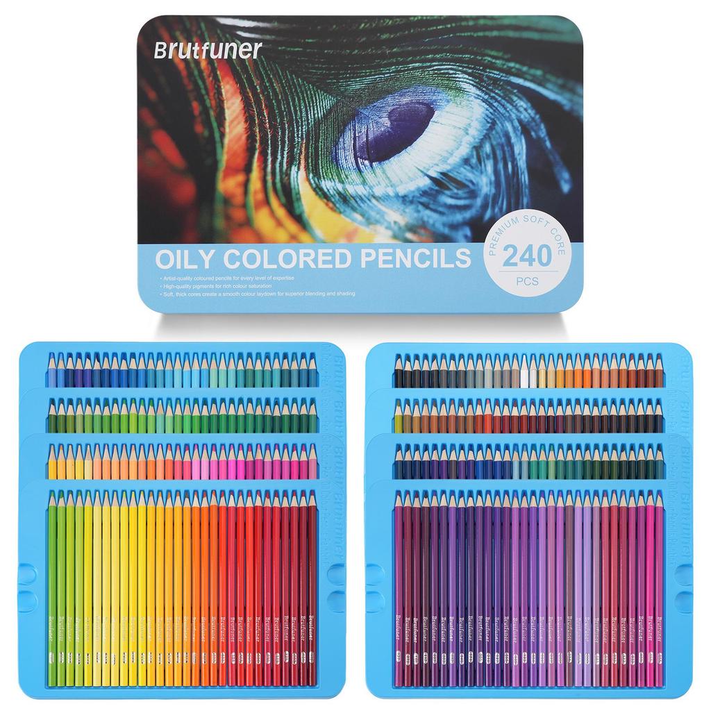 Brutfuner 180 Oil & Water-Soluble Colored Pencils Set for Drawing & Doodling - Ideal Gift