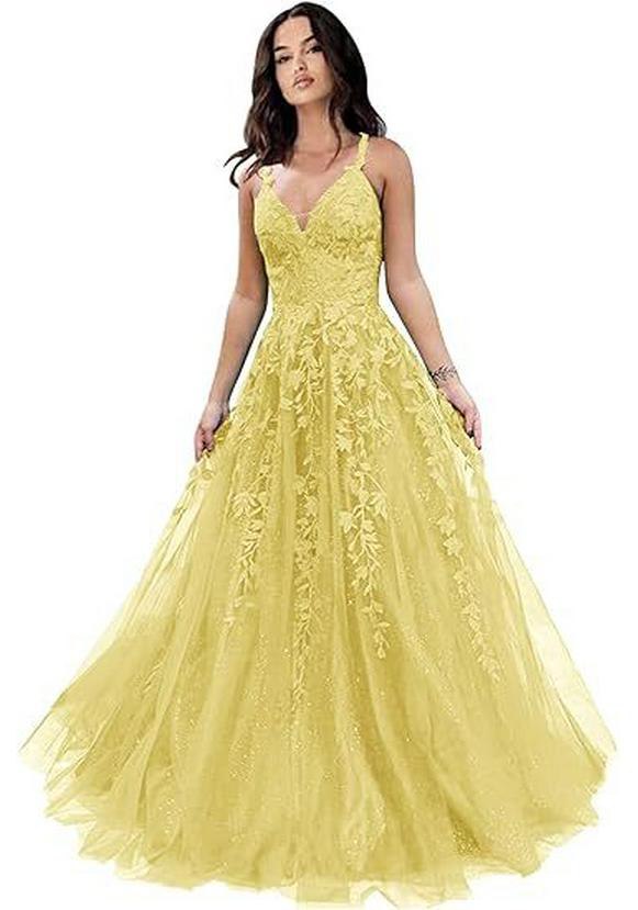 Elegante Abito da Sera in Rete Ricamata con Paillettes e Scollo a V Profondo