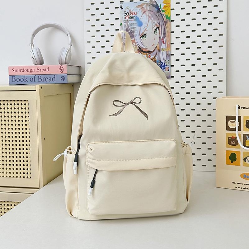 Schoolbag, College Student Backpack, Middle School Laptop Bag, Korean Style Minimalist Girl's Bow School Bag, Large Capacity Backpack for Women