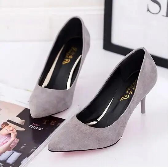 Big Size Women's Boat Shoes Faux Suede High Heels Pointed Toe Pumps Stilettos Basic Pump for Female White Black Red Pink Blue