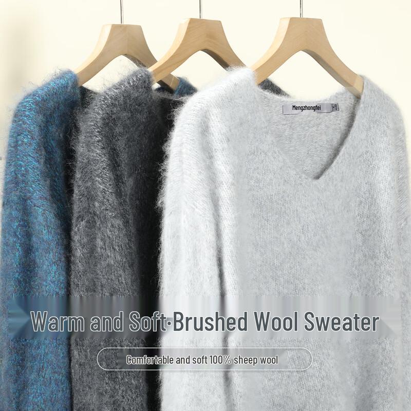 SNOWFLYING Women s Soft Brushed V-Neck Wool Sweater M
