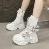 Fashion 8CM Women Chunky Mid-Calf Boots New Autumn Canvas High Platform Round Toe Buckle Ladies Shoes Motorcycle Boots Winter Sneakers