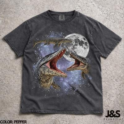 Three Mosasaurus Moon Shirt, Ancient Sea Monster Tee, Funny Mosasaur Galaxy Gift, Vintage Wash Retro Graphic Top, Prehistoric Ocean Lover