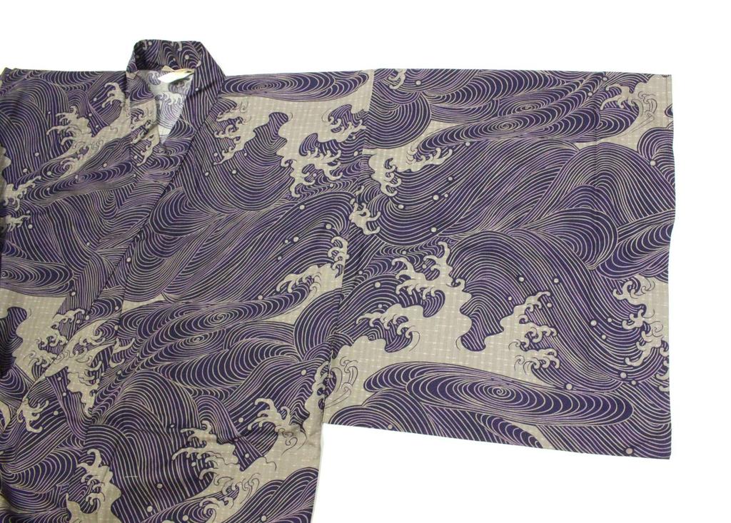 Japanese Yukata with wave made in purple for heights (summer kimono) pattern, Japan, (suitable 170-180cm)