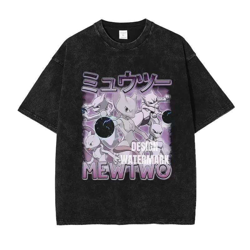 Pokémon Mewtwo  Psychic Type  Vintage Washed Oversized T-Shirt | Anime Streetwear Tee L