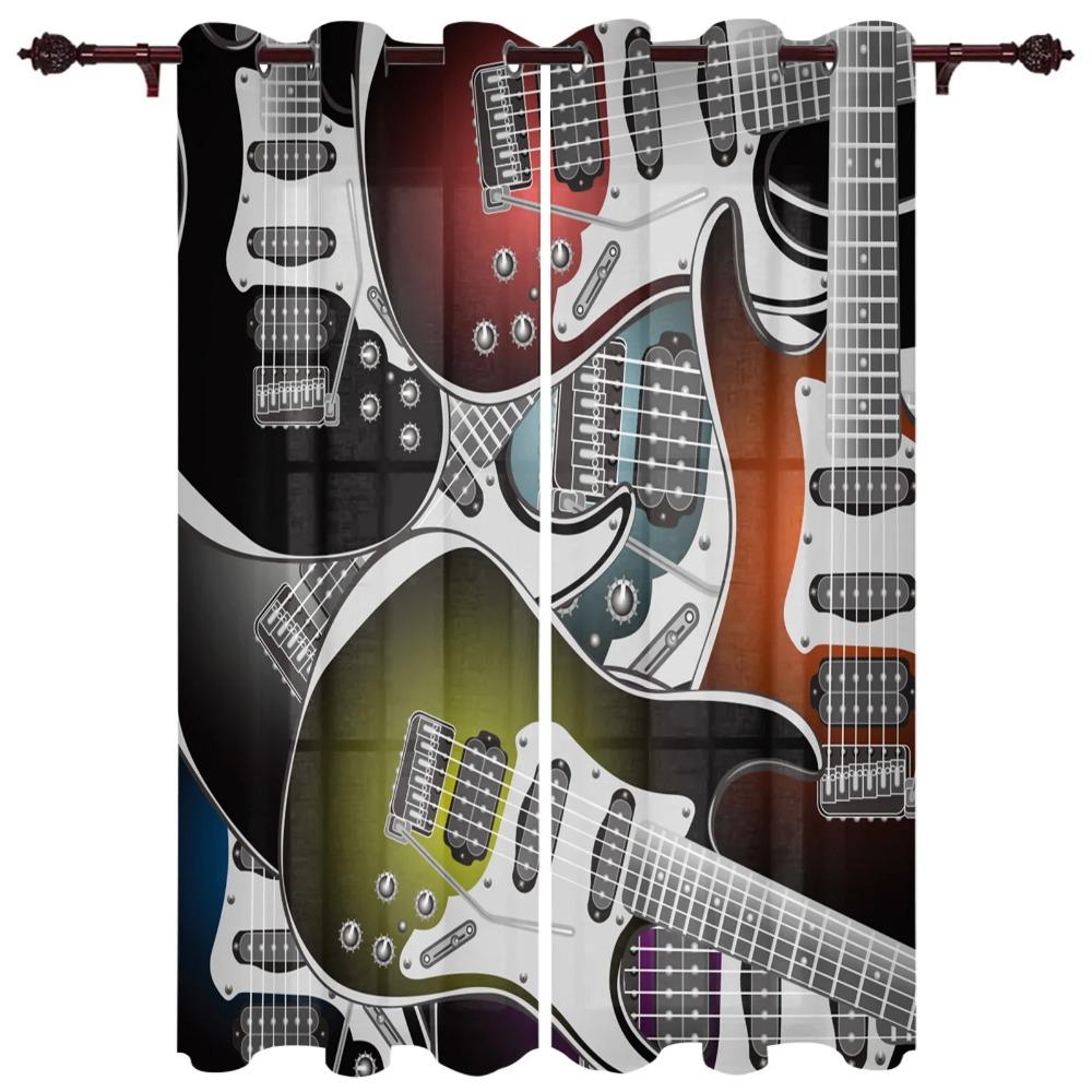 Music Stage Speaker Guitar Windows Curtains for Living Room Bedroom Window Treatments Household Kitchen Curtains