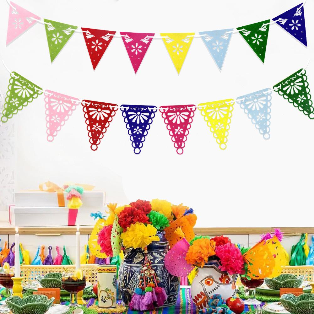 The Party Decoration Features Non-woven Fabric Hollowed-out Triangular Flags and Colorful Flags for the Atmosphere of the Day of the Dead On May 5th