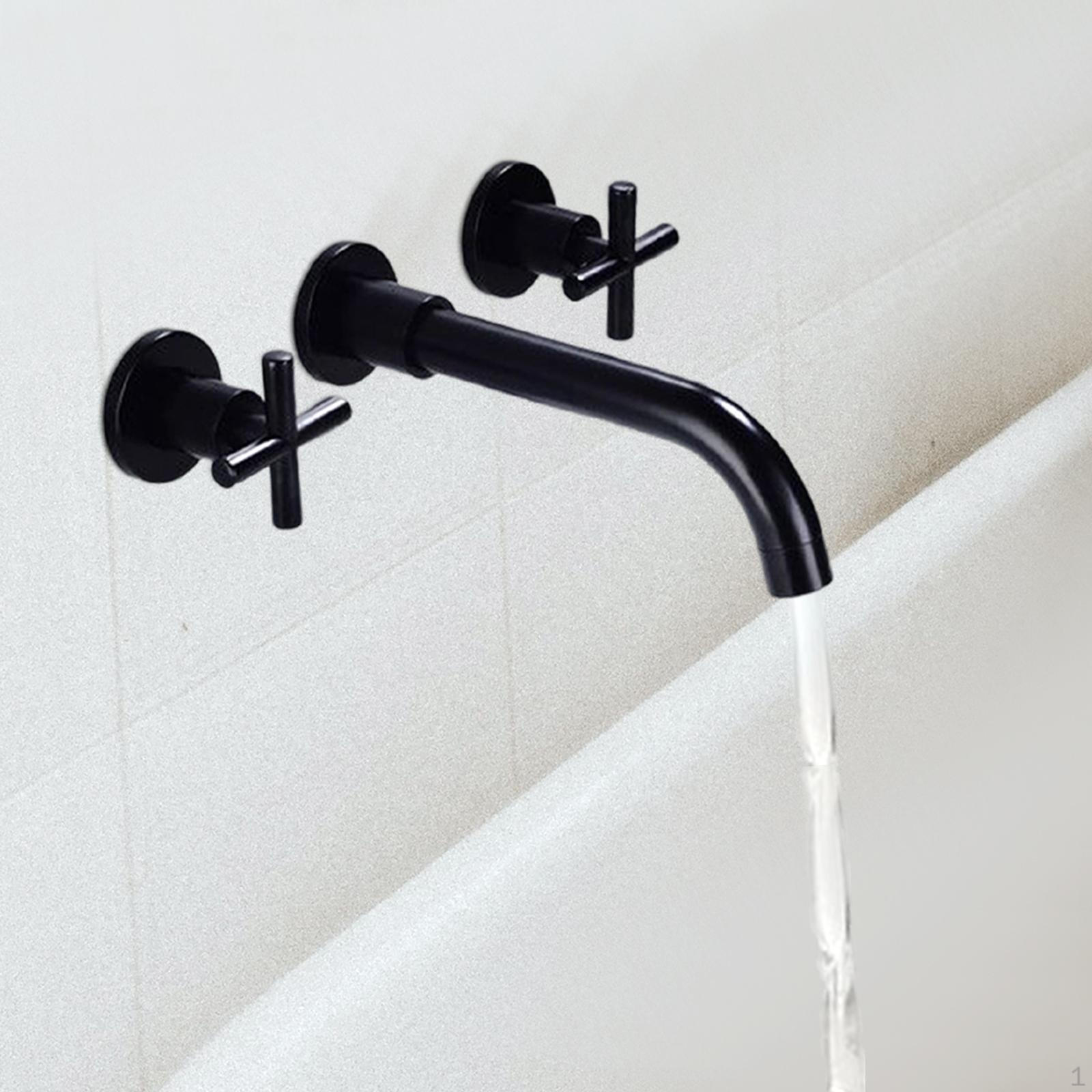 

Антикварный настенный смеситель для кухонной мойки с двумя крестообразными ручками и поворотным изливом чёрный