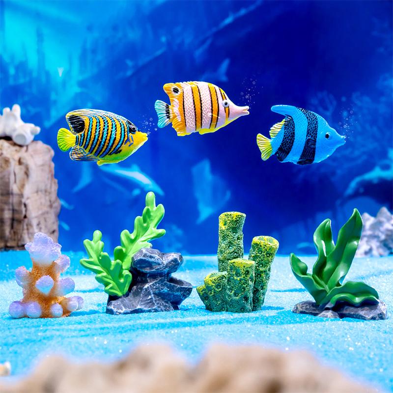 Creative Cute Kawaii Resin Ocean Animals Figurine Model  Coral Small Ornaments Diy Home Decoration Accessories Gifts