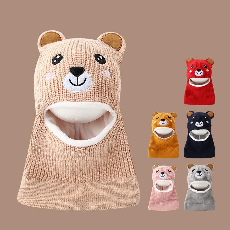 Baby Hat Scarf Integrated Hat Winter Warm Thickened Knitted Ear Hat Cute Super Cute Boys and Girls Wool Hat