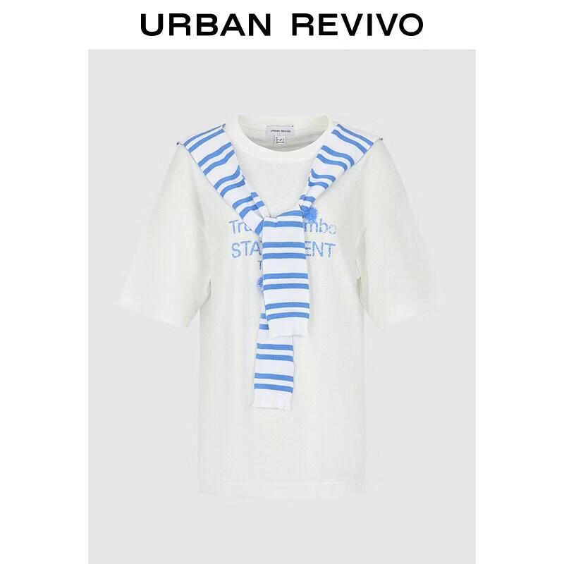 UR2026 Women s Layered Look Striped Distressed Print T-Shirt L
