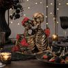Halloween Gothic Skelett-Paar Figur, Vintage Kussendes Skelett Harz Statue, Rosen Skelett-Paar Skulptur für Feiertagsparty Dekoration