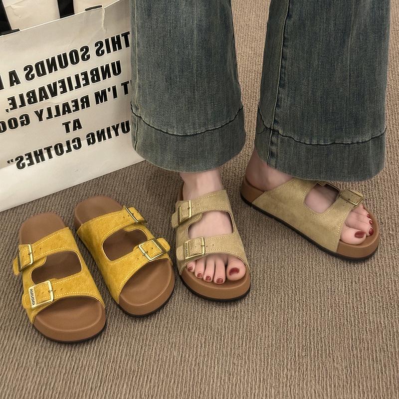 Leather thick-soled slippers women's summer wear new casual soft-soled beach one-word cool slippers