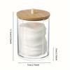 1pc Bamboo-covered Cotton Swab Box, Acrylic Round Storage Cup, Transparent Cotton Pad Box