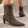 New Trend 2025 Autumn and Winter Rivet Fashion High Heel Chelsea Boots Pointed and Nude Boots High Heels Stiletto Western Boots