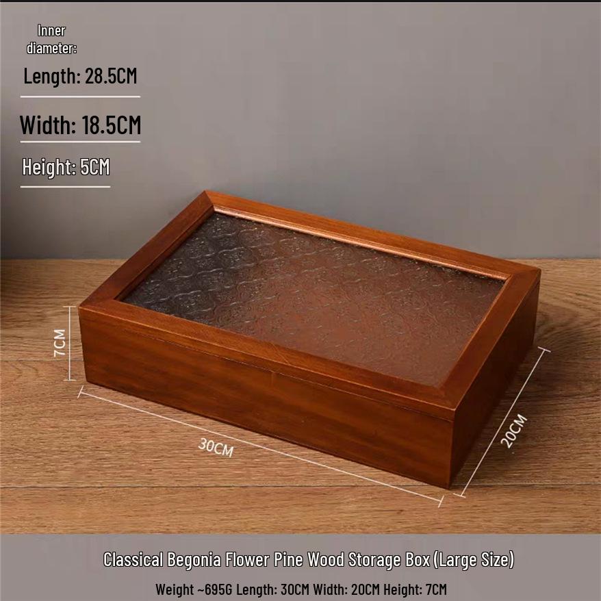 Crabapple Flower Glass Retro Wooden Storage Box for Desktop Sundries and Dressing Table Decor