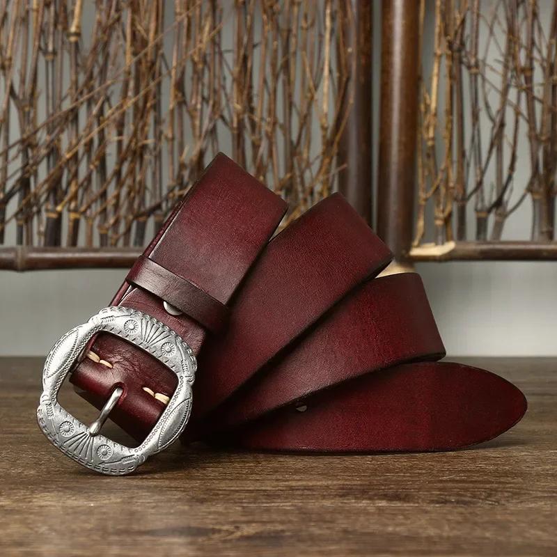 3.8CM Pure Cowhide High Quality Genuine Leather Belts for Men Brand Strap Male Pin Buckle Vintage Jeans Cowboy Cintos Luxury