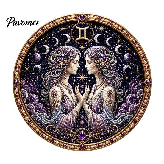 12 Zodiac Signs Faux Pearl Decor Sign Art Kit, DIY Painting Handmade Picture Kit Kits, Round 3D Constellation Wall Craft for Adults, Home Decoration