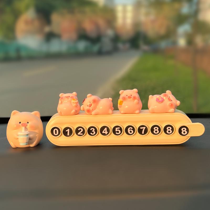 Adorable Pig Parking Phone Number Plate - Car Interior Ornament
