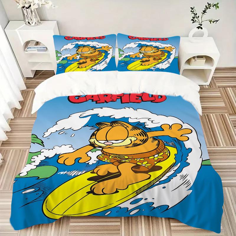 3pcs Surfing-garfield Bedding Set: Perfect for Bedroom or Guest Room. Soft and Comfortable with No Core Included Yy251009208