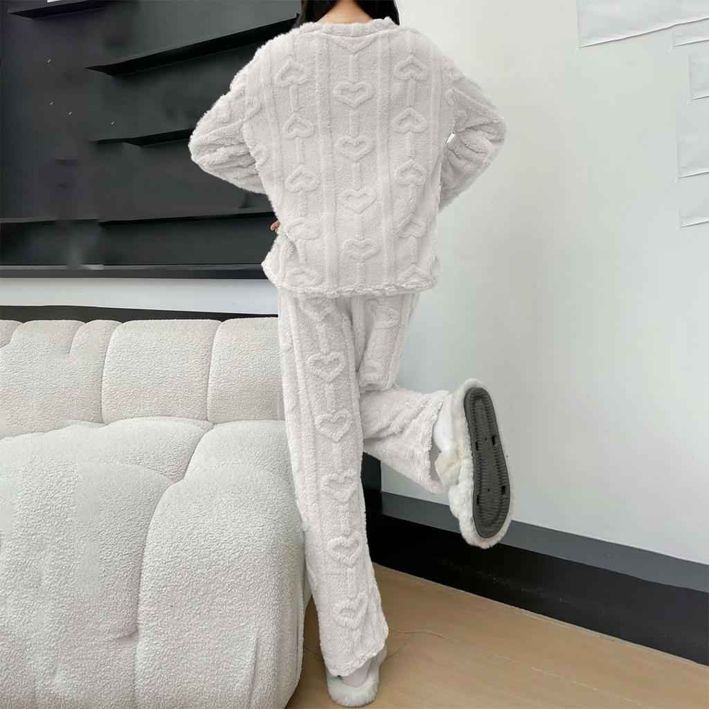 Ladies' Fashionable Warm Top Casual Cotton Pants Home Solid Color Pajamas Set