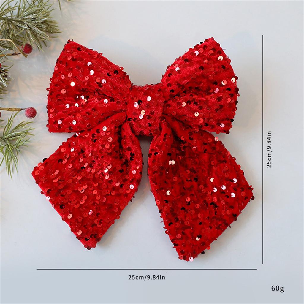 Christmas Velvet Bow 9.84in × 9.84in Sequin Fabric Christmas Bow Sparkling Bow Holiday Ornament For Christmas Tree Decoration