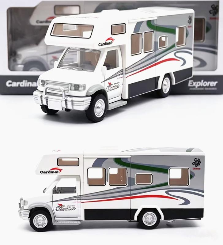 New 1:28 Diecast Luxury RV Recreational Vehicle Car Model Metal Camper Van Motorhome Touring Car Model Sound &Light Kid Toy Gift