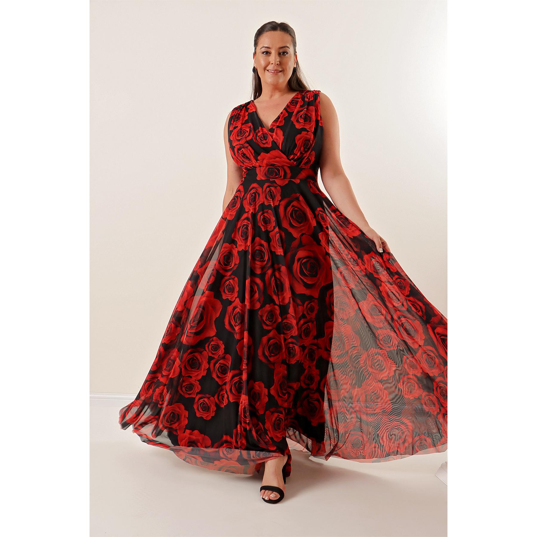 

Длинное платье из тюля больших размеров на подкладке с V-образным вырезом спереди и сзади