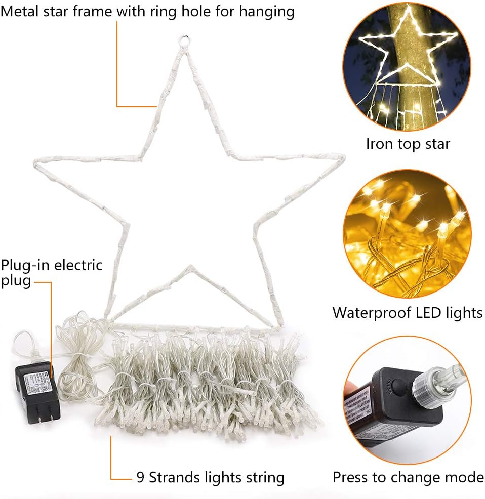New Year Spring Festival Lights LED Christmas Tree Star Waterfall String Lights Pentagram Garden Decoration